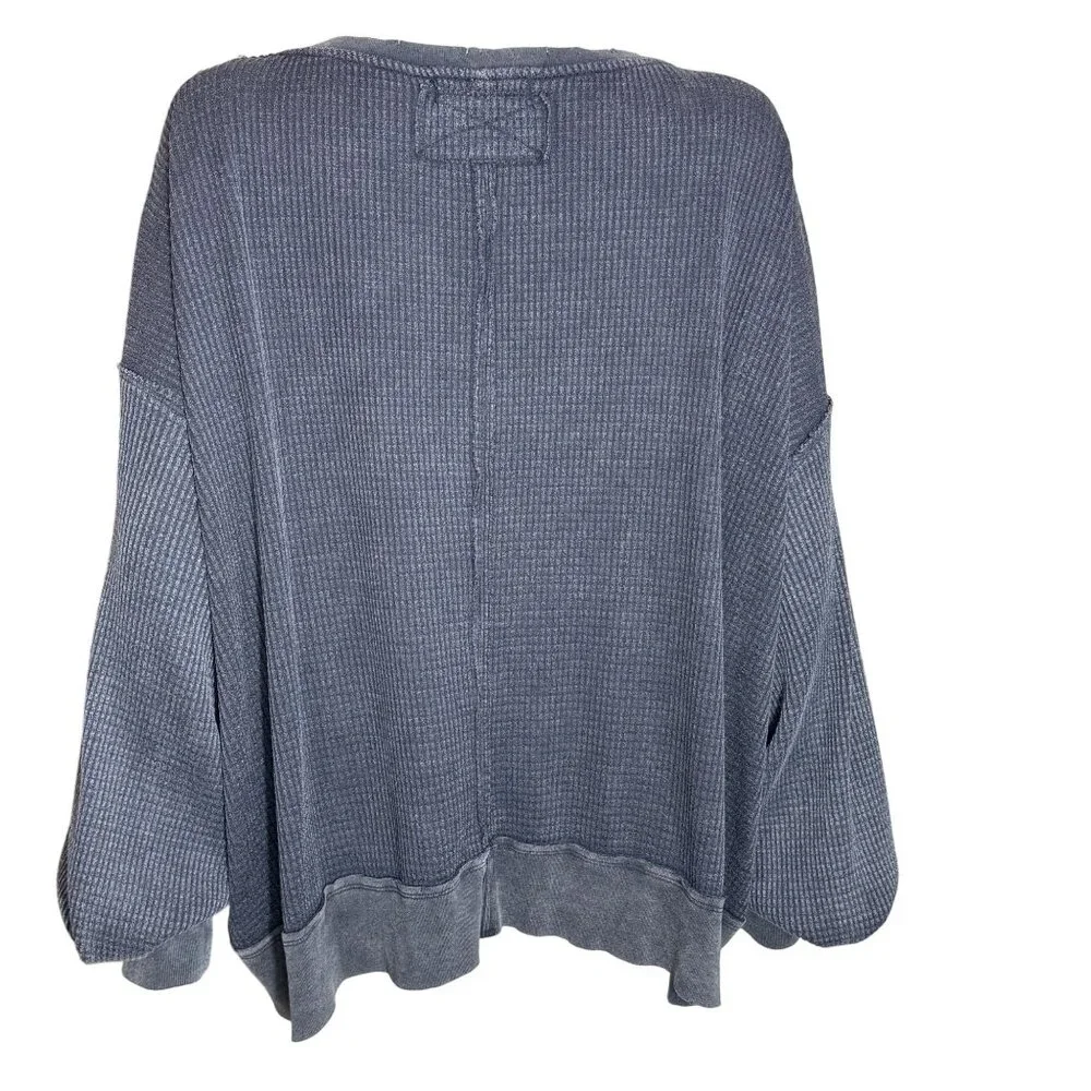 We The Free Buttercup Waffle Knit Pullover Womens S Black Cotton Blend V Neck - Picture 2 of 14